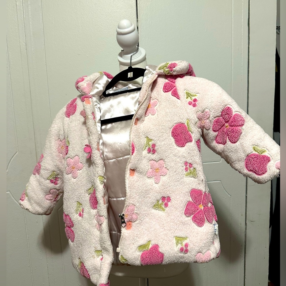 Bon Bebe Faux Fur Floral Print Coat Size 4T